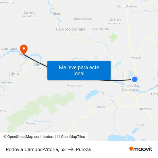 Rodovia Campos-Vitória, 53 to Pureza map