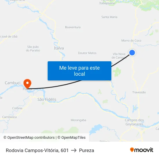 Rodovia Campos-Vitória, 601 to Pureza map
