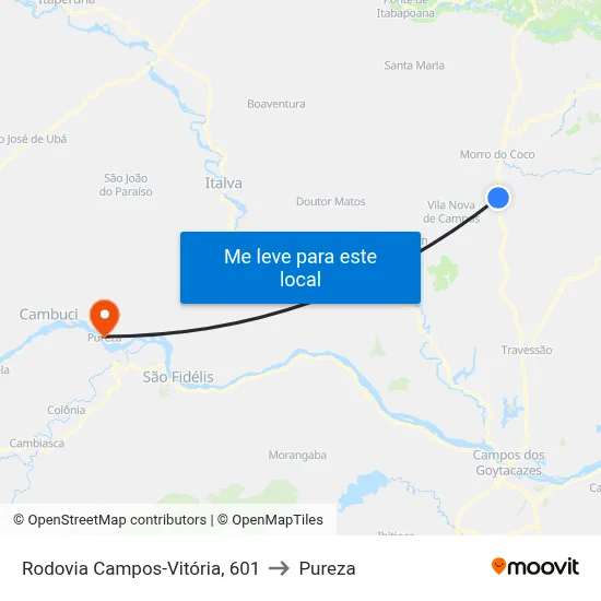 Rodovia Campos-Vitória, 601 to Pureza map