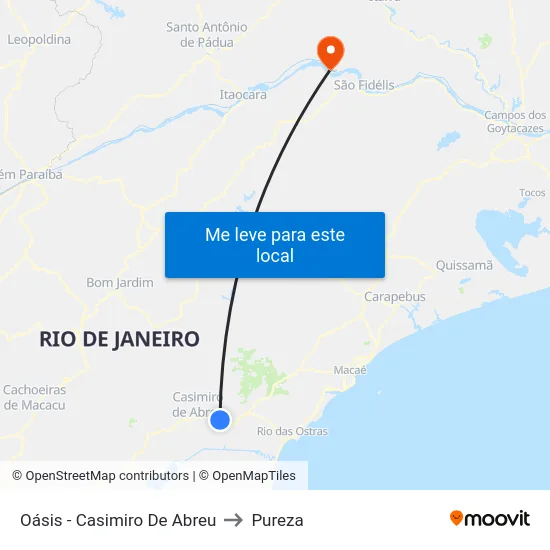 Oásis - Casimiro De Abreu to Pureza map