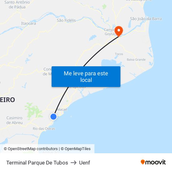 Terminal Parque De Tubos to Uenf map
