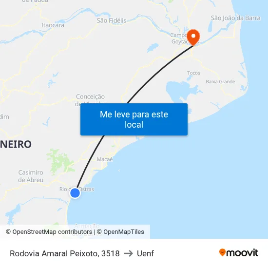 Rodovia Amaral Peixoto, 3518 to Uenf map
