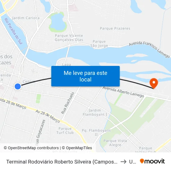 Terminal Rodoviário Roberto Silveira (Campos Dos Goytacazes) to Uenf map