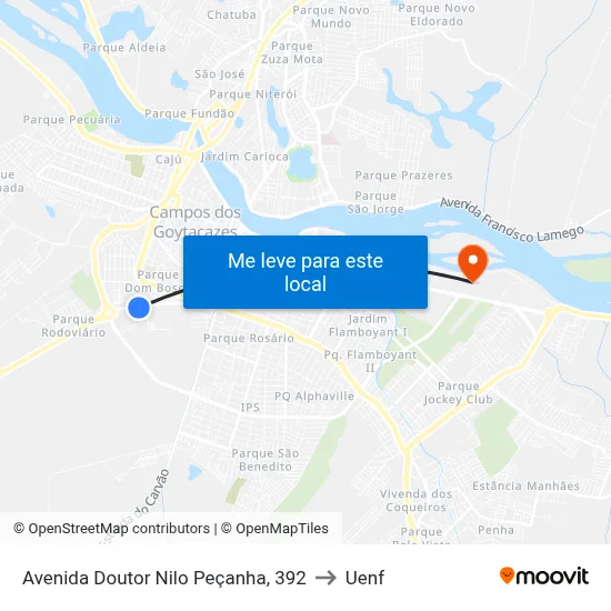 Avenida Doutor Nilo Peçanha, 392 to Uenf map