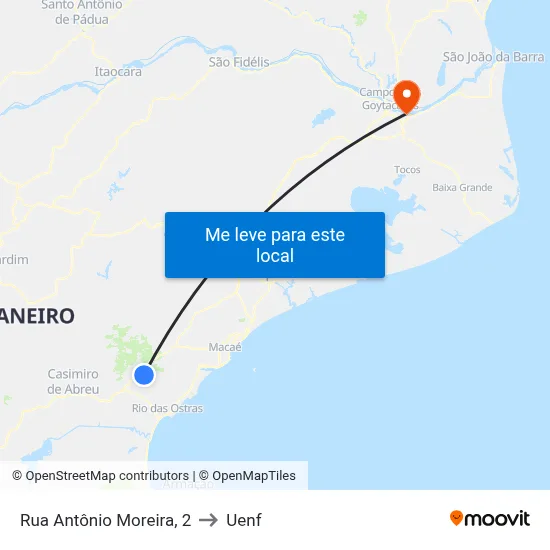 Rua Antônio Moreira, 2 to Uenf map