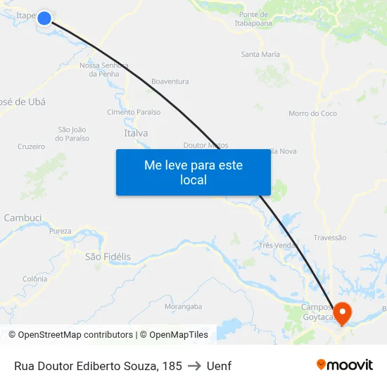 Rua Doutor Ediberto Souza, 185 to Uenf map