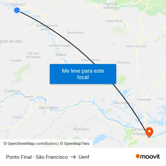 Ponto Final - São Francisco to Uenf map