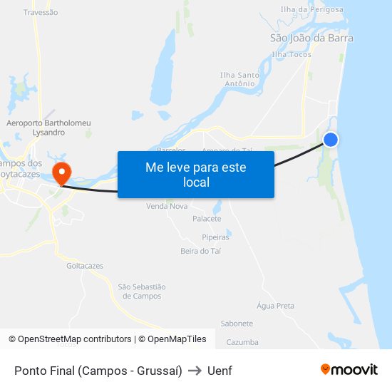 Ponto Final (Campos - Grussaí) to Uenf map