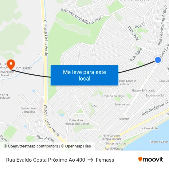 Rua Evaldo Costa Próximo Ao 400 to Femass map