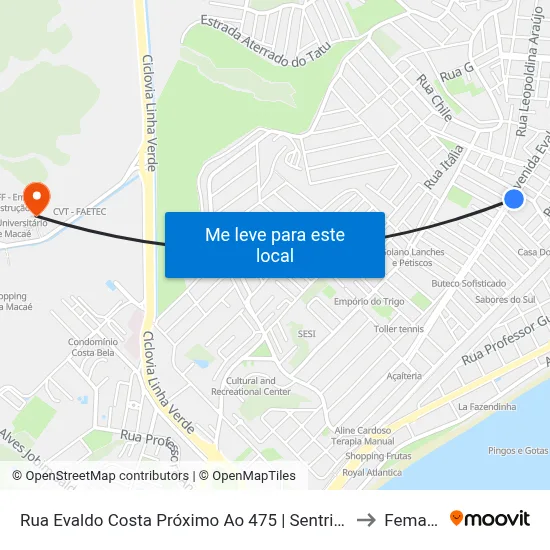 Rua Evaldo Costa Próximo Ao 475 | Sentrinho to Femass map