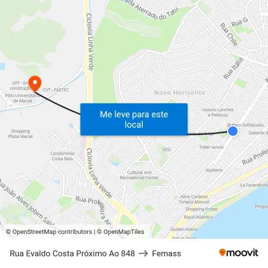 Rua Evaldo Costa Próximo Ao 848 to Femass map