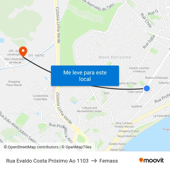 Rua Evaldo Costa Próximo Ao 1103 to Femass map