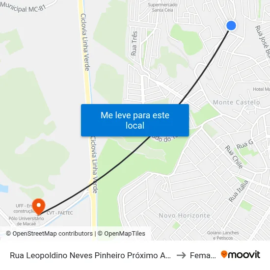 Rua Leopoldino Neves Pinheiro Próximo Ao 645 to Femass map