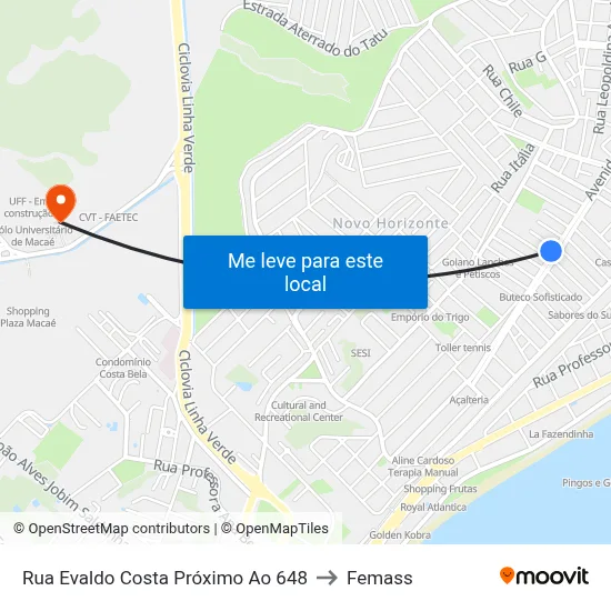 Rua Evaldo Costa Próximo Ao 648 to Femass map