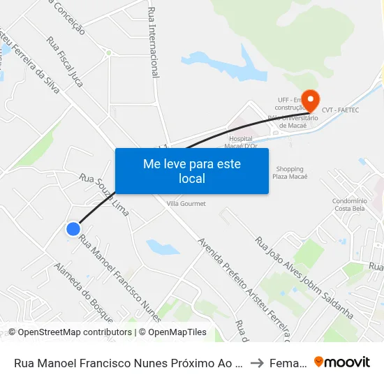 Rua Manoel Francisco Nunes Próximo Ao 1418 to Femass map