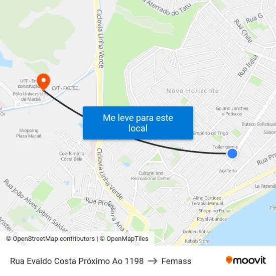 Rua Evaldo Costa Próximo Ao 1198 to Femass map