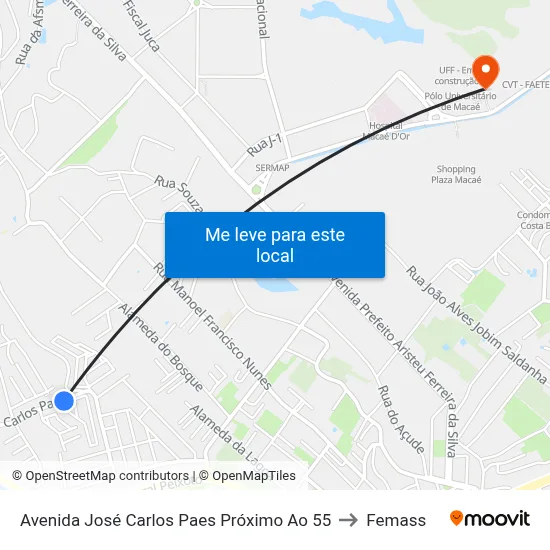 Avenida José Carlos Paes Próximo Ao 55 to Femass map
