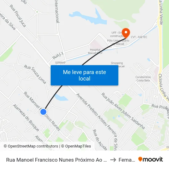 Rua Manoel Francisco Nunes Próximo Ao 1024 to Femass map