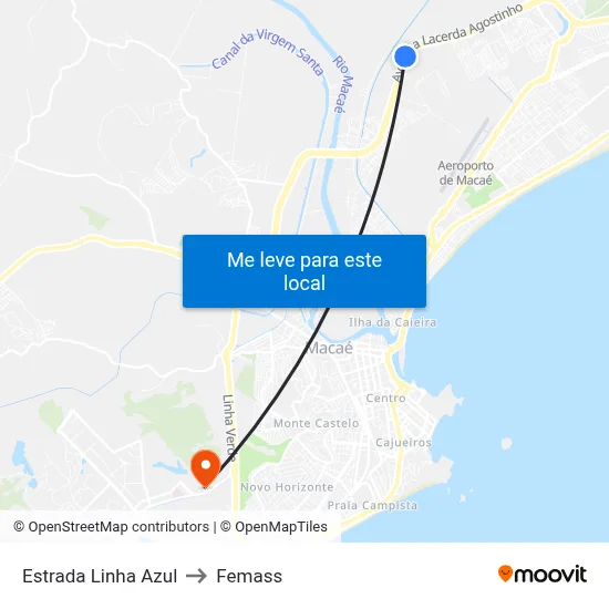 Estrada Linha Azul to Femass map