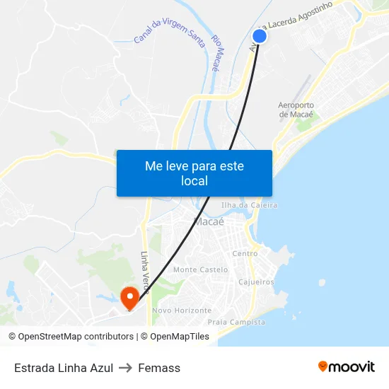 Estrada Linha Azul to Femass map