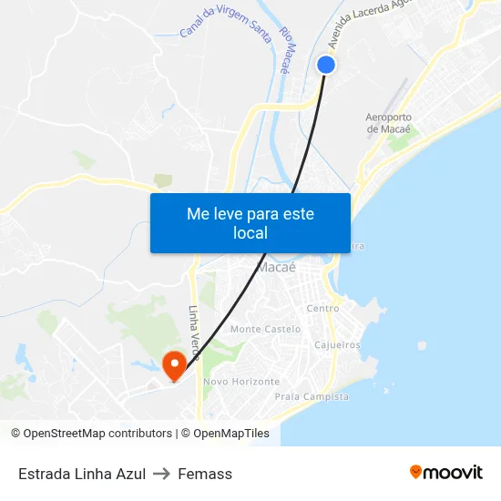 Estrada Linha Azul to Femass map