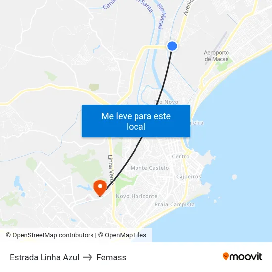 Estrada Linha Azul to Femass map