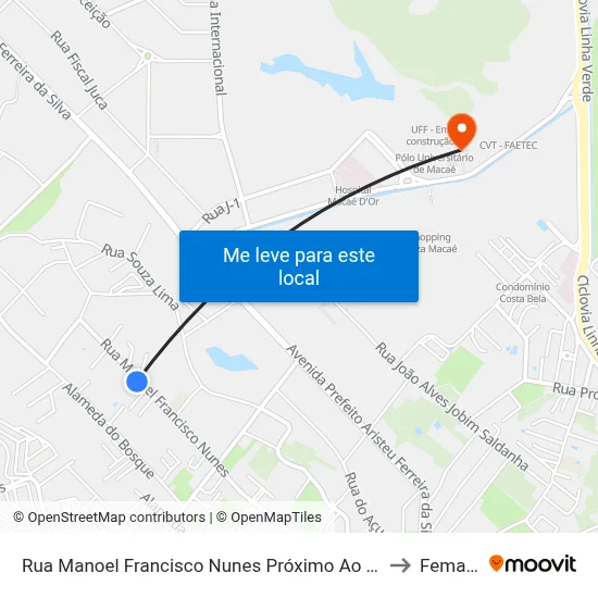 Rua Manoel Francisco Nunes Próximo Ao 1225 to Femass map