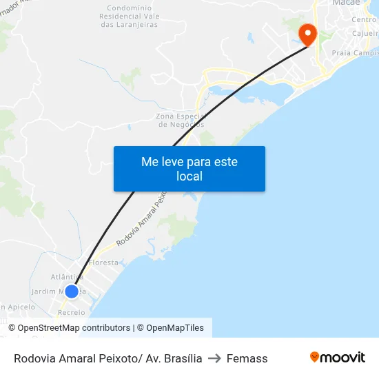 Rodovia Amaral Peixoto/ Av. Brasília to Femass map