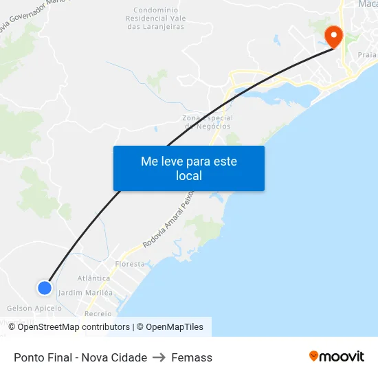 Ponto Final - Nova Cidade to Femass map