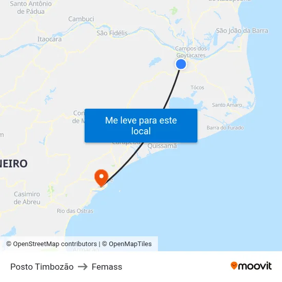 Posto Timbozão to Femass map