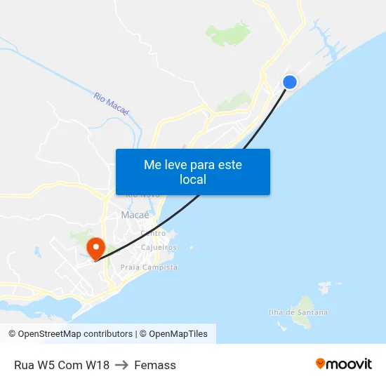 Rua W5 Com W18 to Femass map