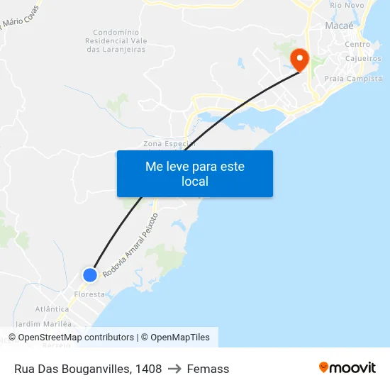 Rua Das Bouganvilles, 1408 to Femass map