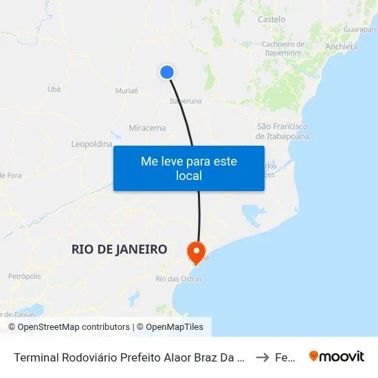 Terminal Rodoviário Prefeito Alaor Braz Da Fonseca (Porciúncula) to Femass map