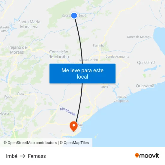 Imbé to Femass map