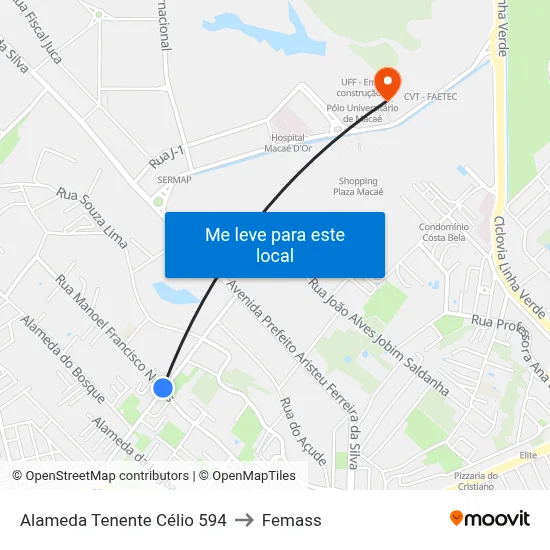 Alameda Tenente Célio 594 to Femass map