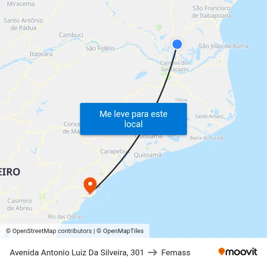 Avenida Antonio Luiz Da Silveira, 301 to Femass map