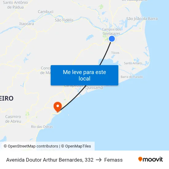 Avenida Doutor Arthur Bernardes, 332 to Femass map