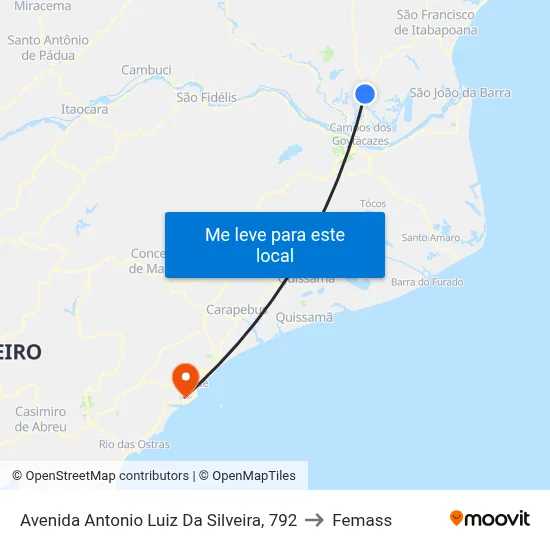 Avenida Antonio Luiz Da Silveira, 792 to Femass map