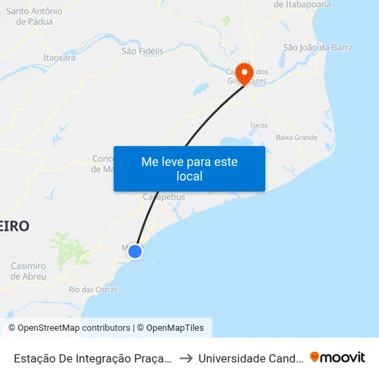 Estação De Integração Praça Washington Luiz to Universidade Candido Mendes map