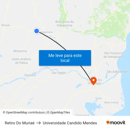Retiro Do Muriaé to Universidade Candido Mendes map