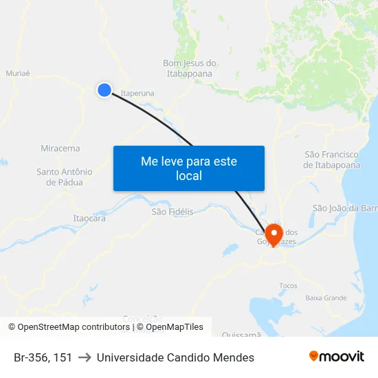 Br-356, 151 to Universidade Candido Mendes map