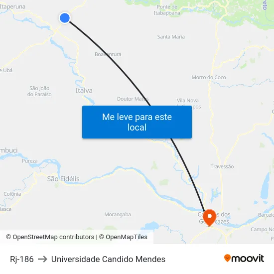 Rj-186 to Universidade Candido Mendes map