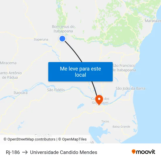 Rj-186 to Universidade Candido Mendes map