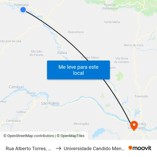 Rua Alberto Torres, 527 to Universidade Candido Mendes map