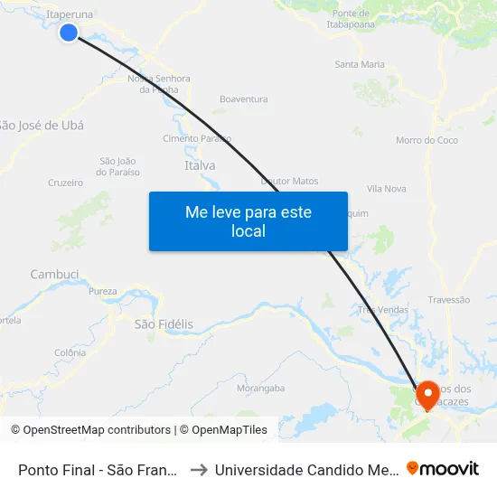 Ponto Final - São Francisco to Universidade Candido Mendes map