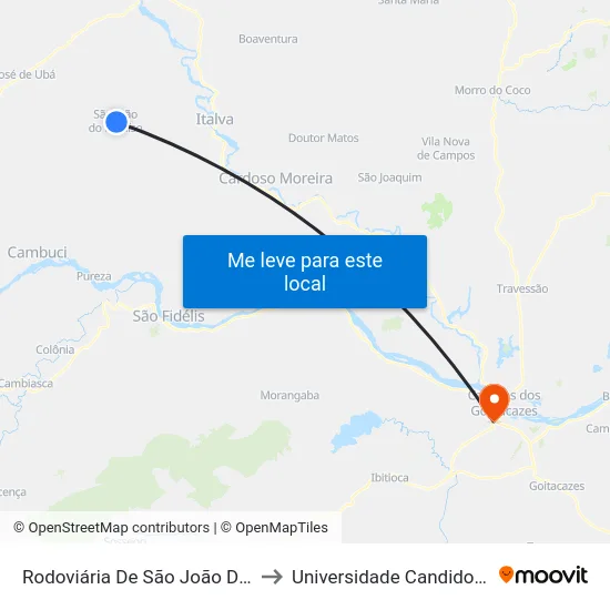 Rodoviária De São João Do Paraíso to Universidade Candido Mendes map