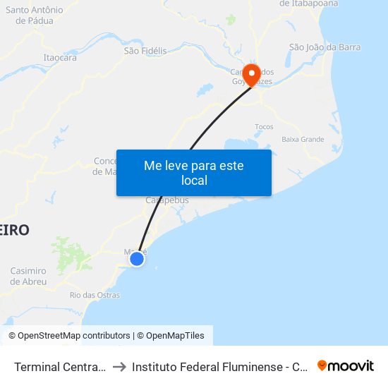 Terminal Central (Sit Macaé) to Instituto Federal Fluminense - Campus Campos Centro map