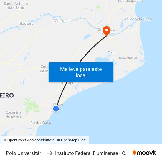 Polo Universitário De Macaé to Instituto Federal Fluminense - Campus Campos Centro map