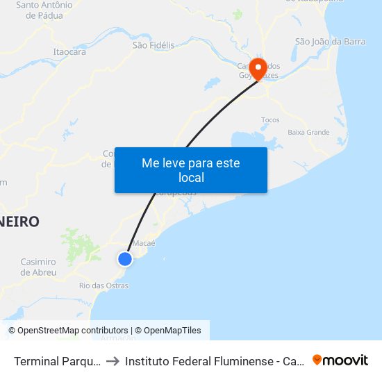 Terminal Parque De Tubos to Instituto Federal Fluminense - Campus Campos Centro map