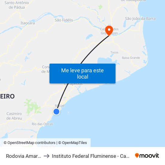 Rodovia Amaral Peixoto to Instituto Federal Fluminense - Campus Campos Centro map